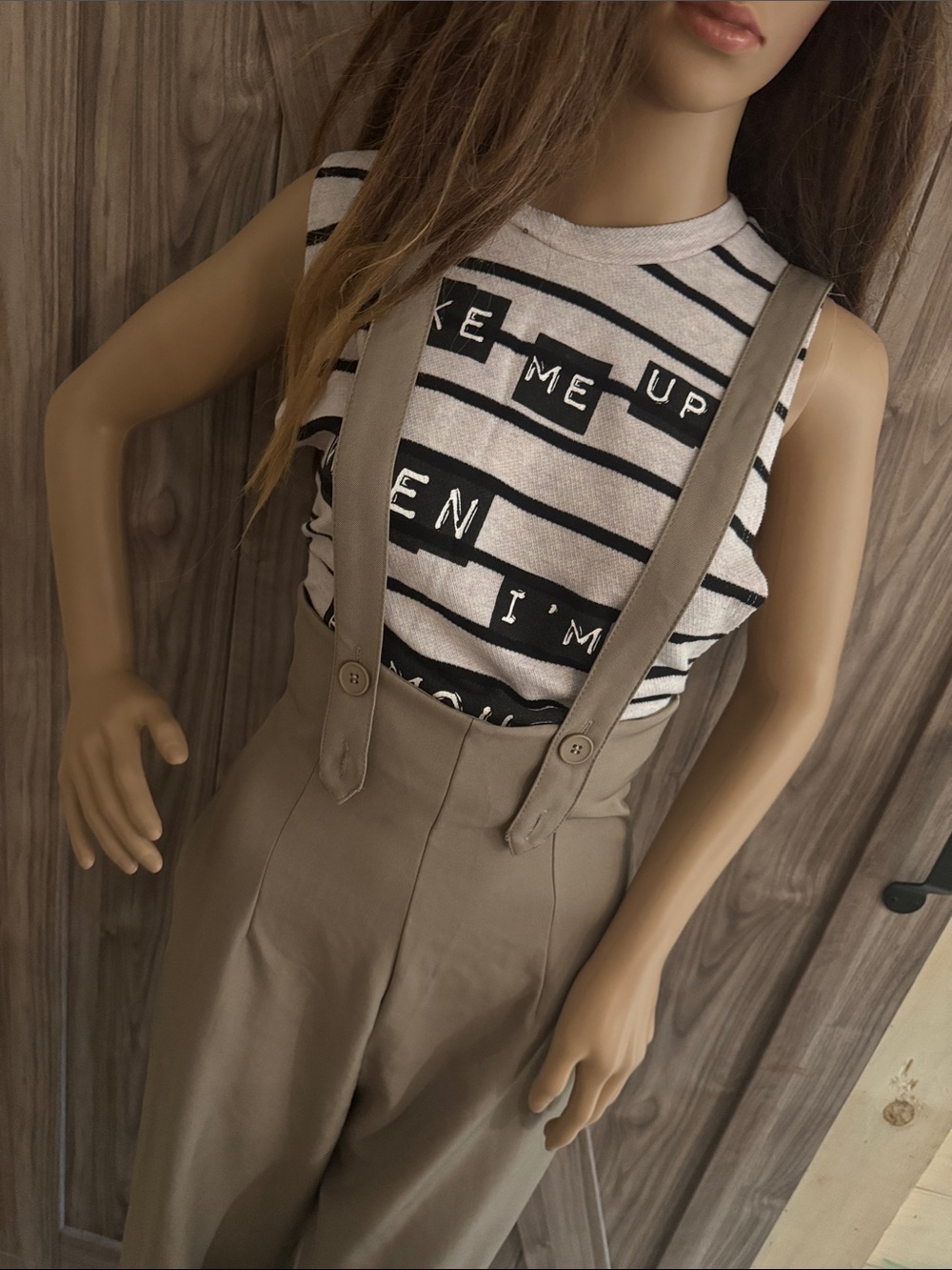 Women’s High-Waist Suspender Pants - Brown